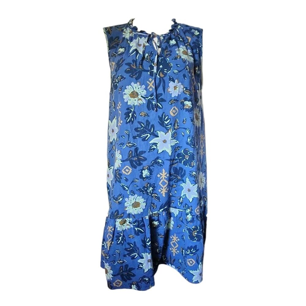 Sonoma Dress Womens Size XL Blue Floral Sleeveless Linen Blend Pullover Summer‎